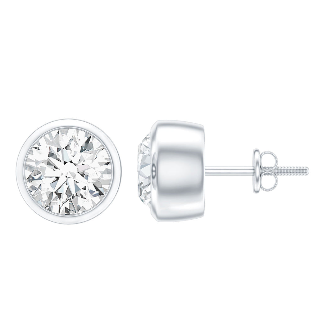 Moissanite Stud Earrings - 0.6 Carat D-VS1 Quality Round Bezel Setting | 14k White Gold