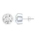 Moissanite Stud Earrings - 0.6 Carat D-VS1 Quality Round Bezel Setting | 14k White Gold