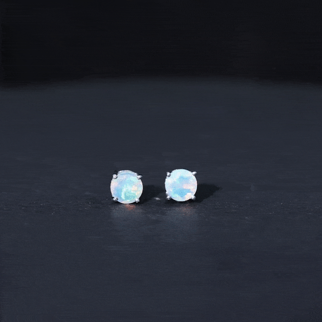 Ethiopian Opal Earrings – Genuine Round Opal Studs | AAA Grade Rainbow Jewelry