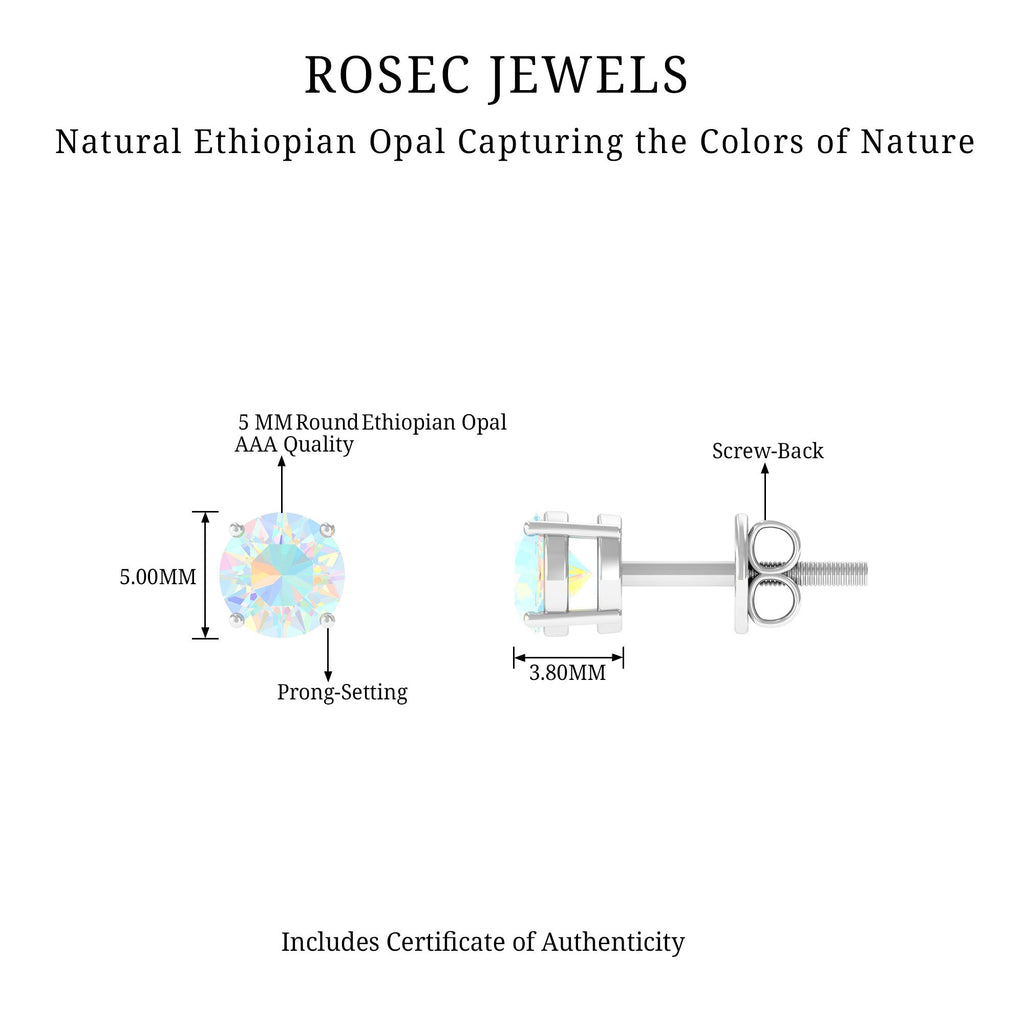 Ethiopian Opal Earrings – Genuine Round Opal Studs | AAA Grade Rainbow Jewelry