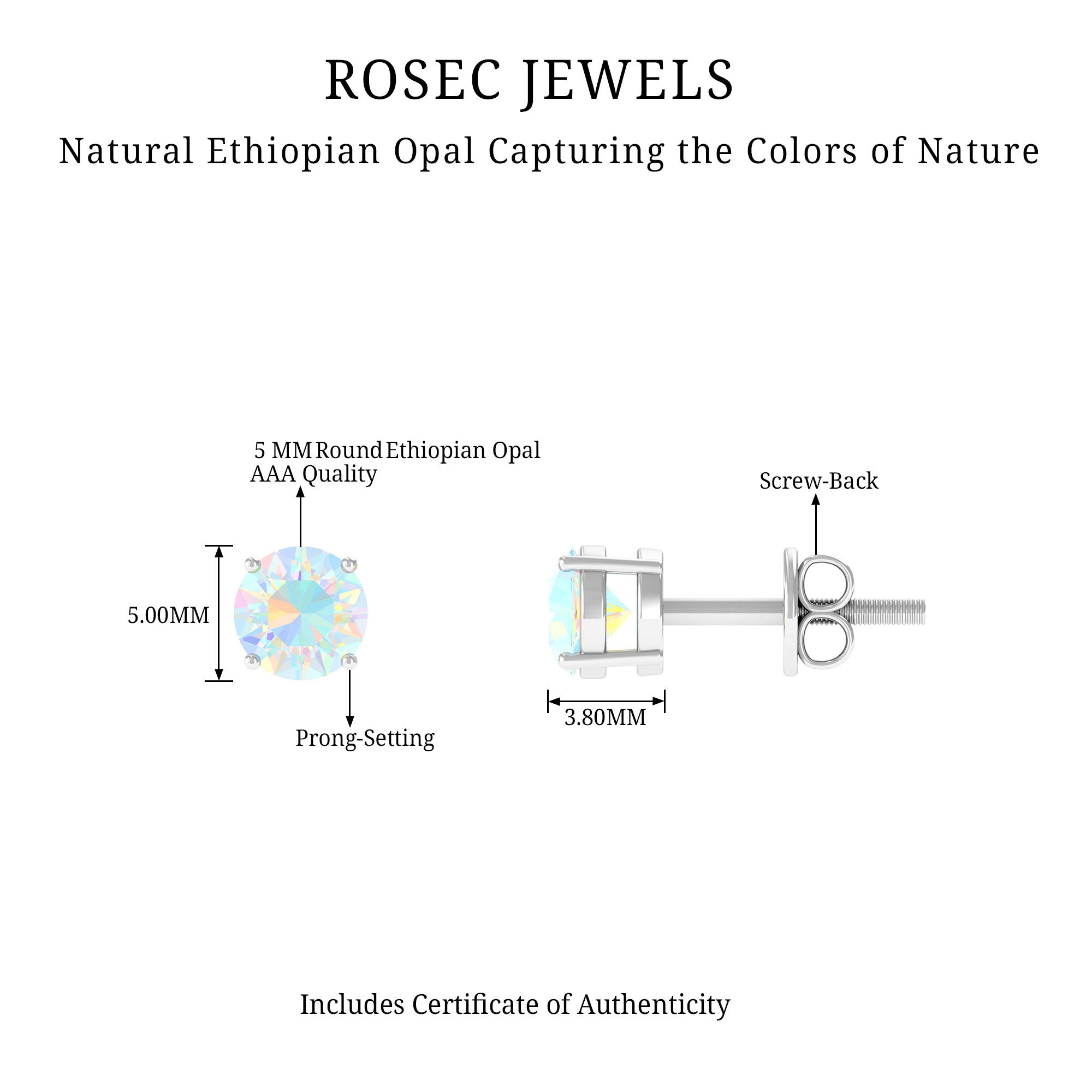 Ethiopian Opal Earrings – Genuine Round Opal Studs | AAA Grade Rainbow Jewelry