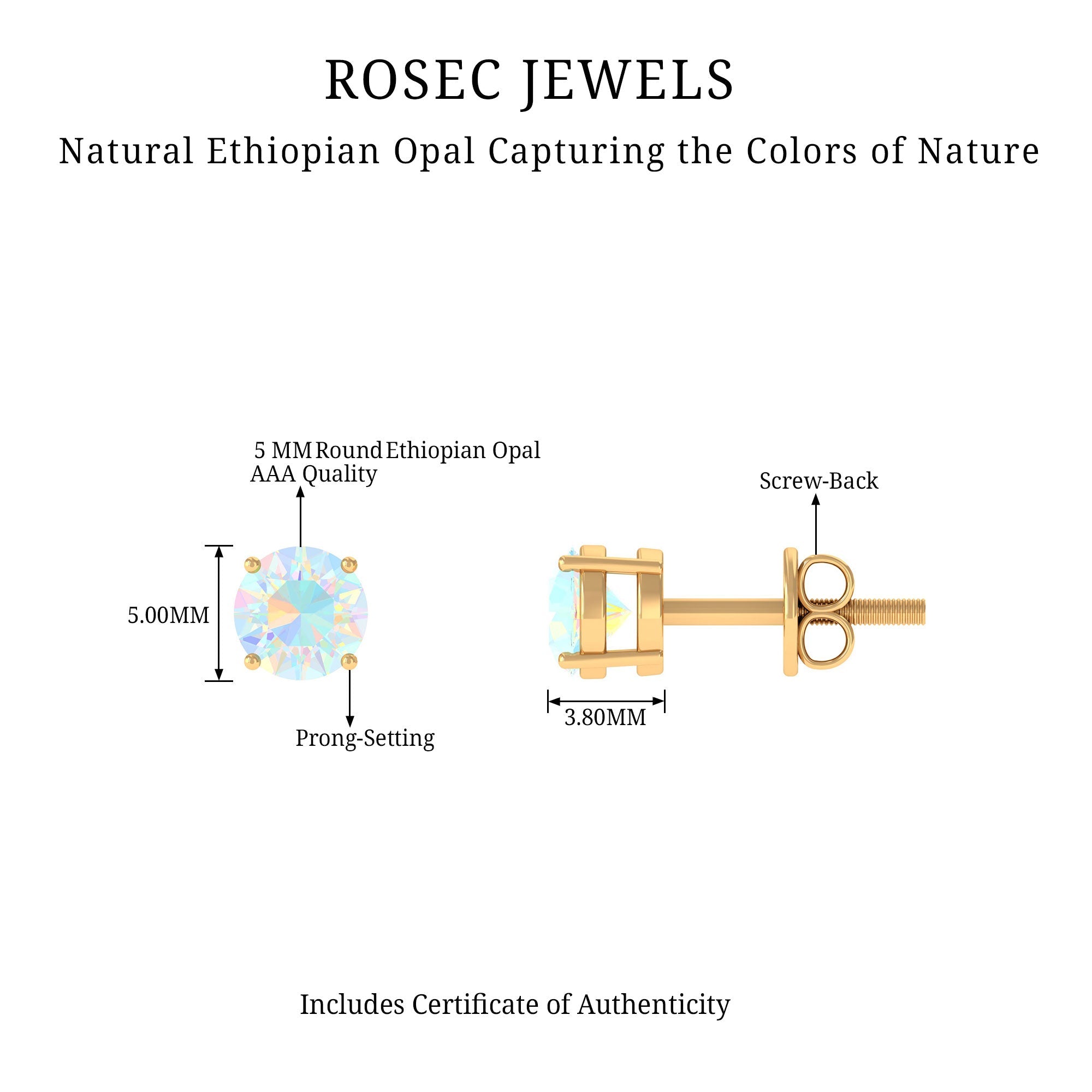Ethiopian Opal Earrings – Genuine Round Opal Studs | AAA Grade Rainbow Jewelry