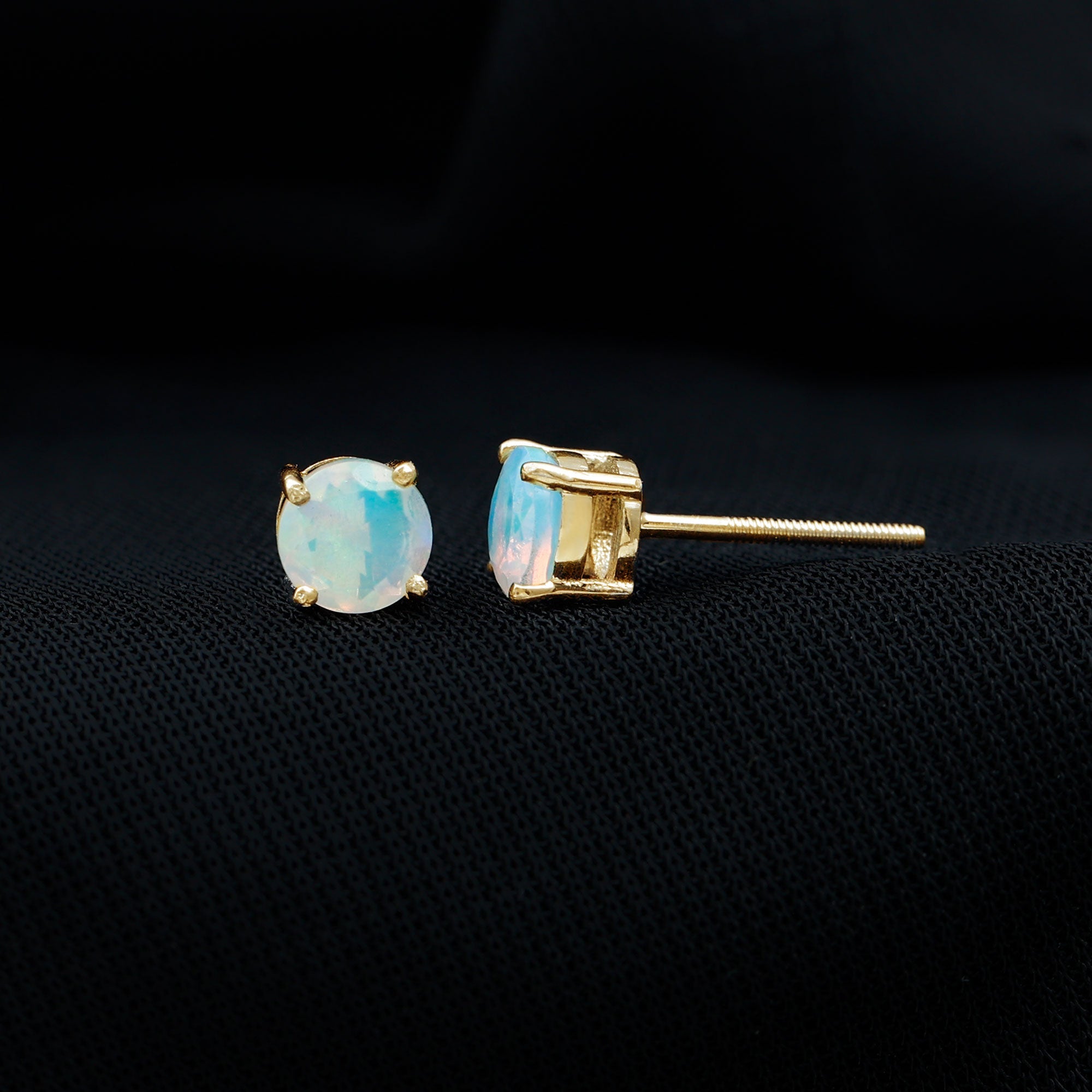 Ethiopian Opal Earrings – Genuine Round Opal Studs | AAA Grade Rainbow Jewelry