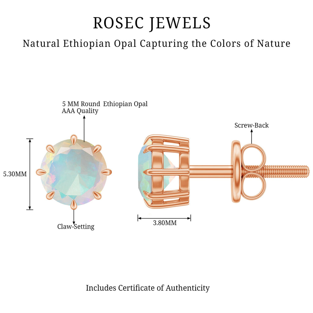Ethiopian Opal Earrings – 1 Carat Solitaire Studs | AAA Quality Rainbow Opal Jewelry
