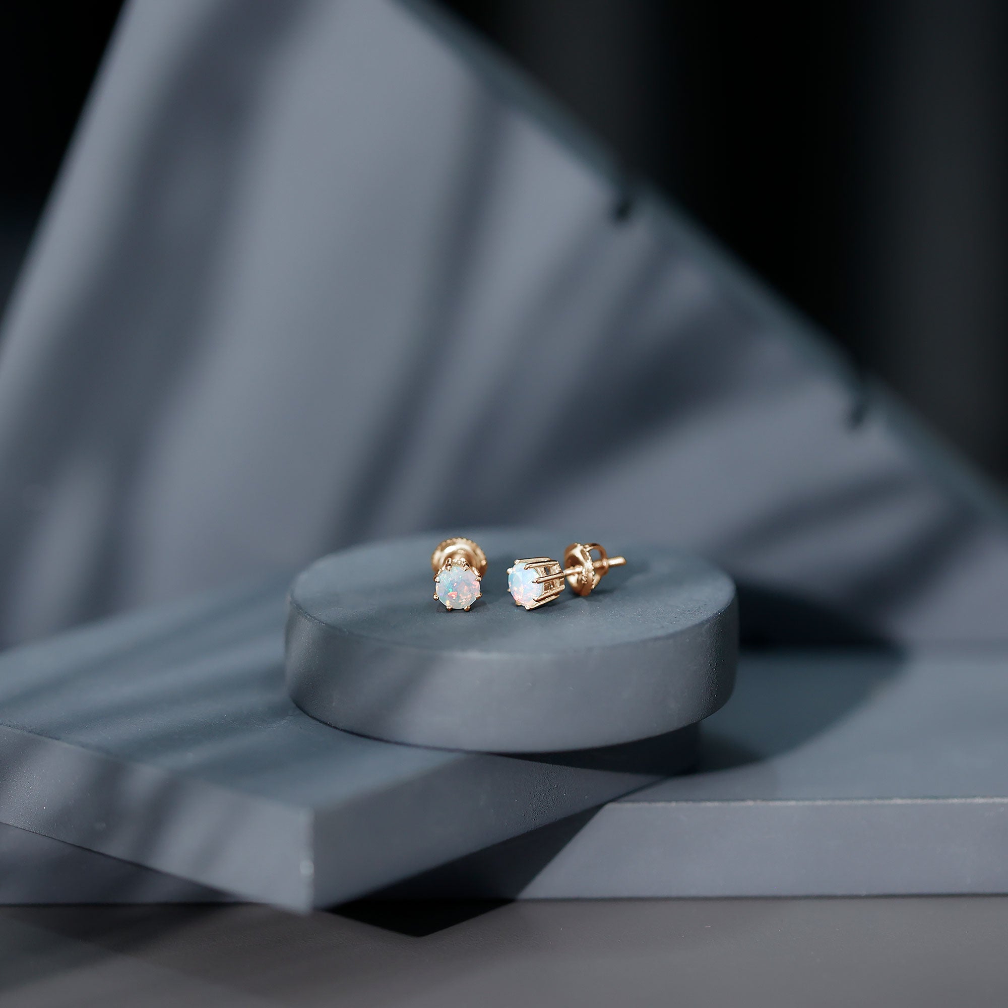 Ethiopian Opal Earrings – 1 Carat Solitaire Studs | AAA Quality Rainbow Opal Jewelry