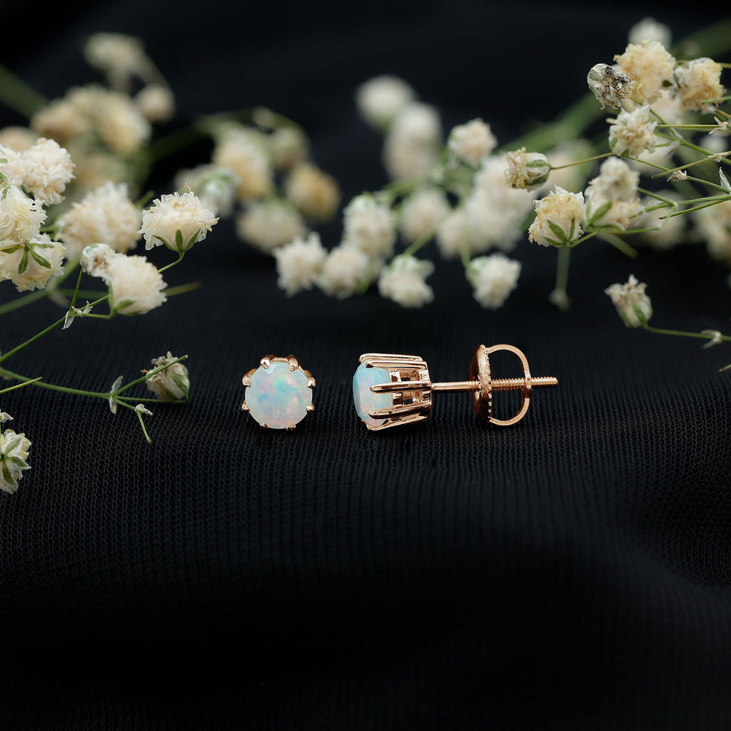 Ethiopian Opal Earrings – 1 Carat Solitaire Studs | AAA Quality Rainbow Opal Jewelry