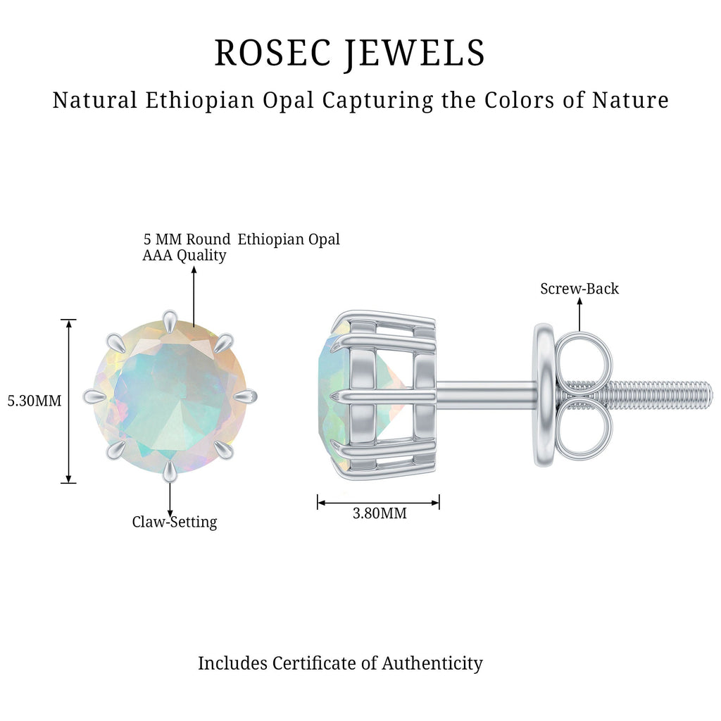 Ethiopian Opal Earrings – 1 Carat Solitaire Studs | AAA Quality Rainbow Opal Jewelry