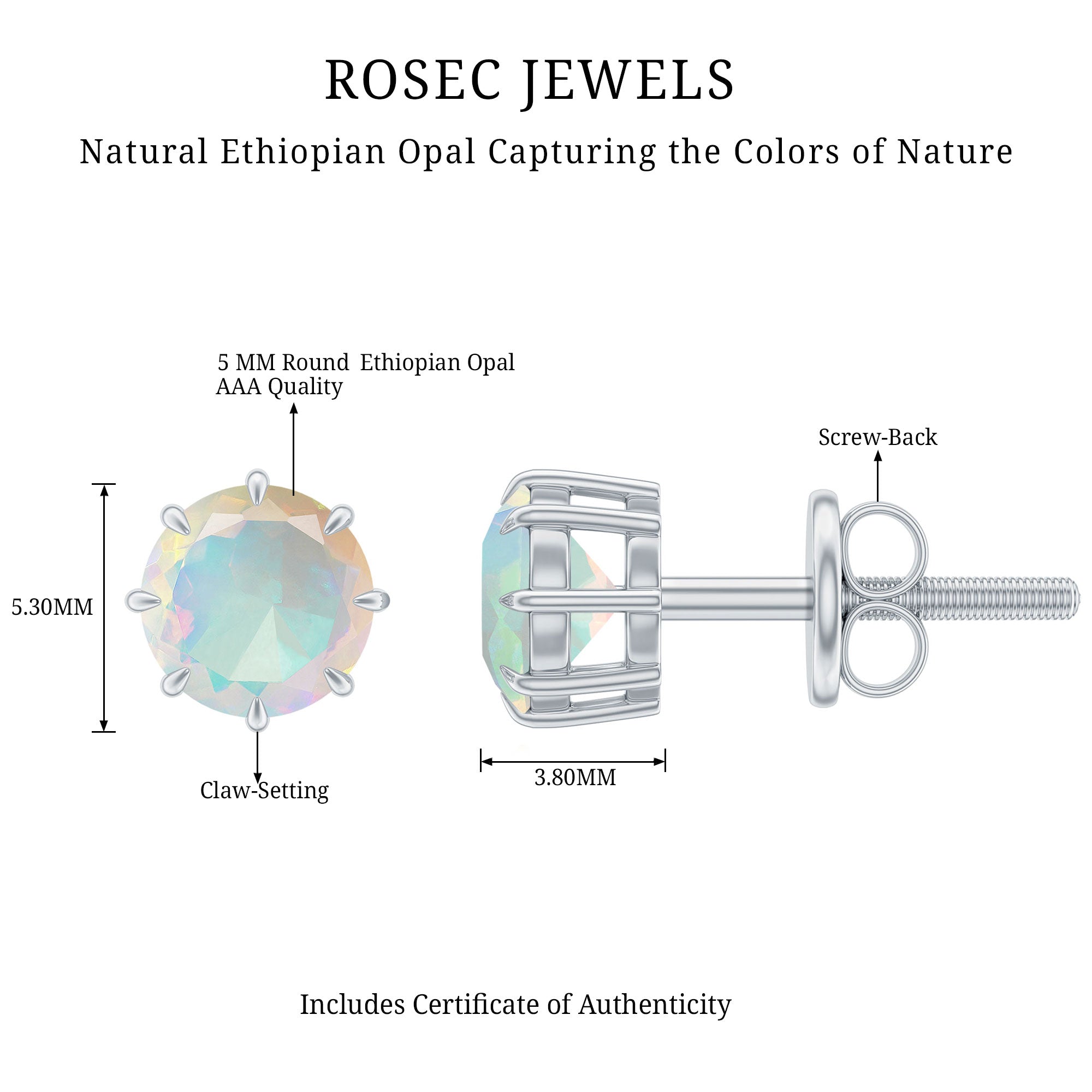 Ethiopian Opal Earrings – 1 Carat Solitaire Studs | AAA Quality Rainbow Opal Jewelry