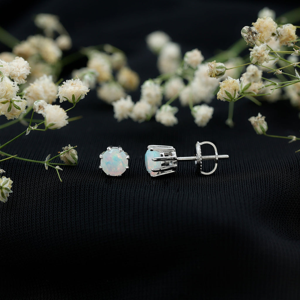 Ethiopian Opal Earrings – 1 Carat Solitaire Studs | AAA Quality Rainbow Opal Jewelry