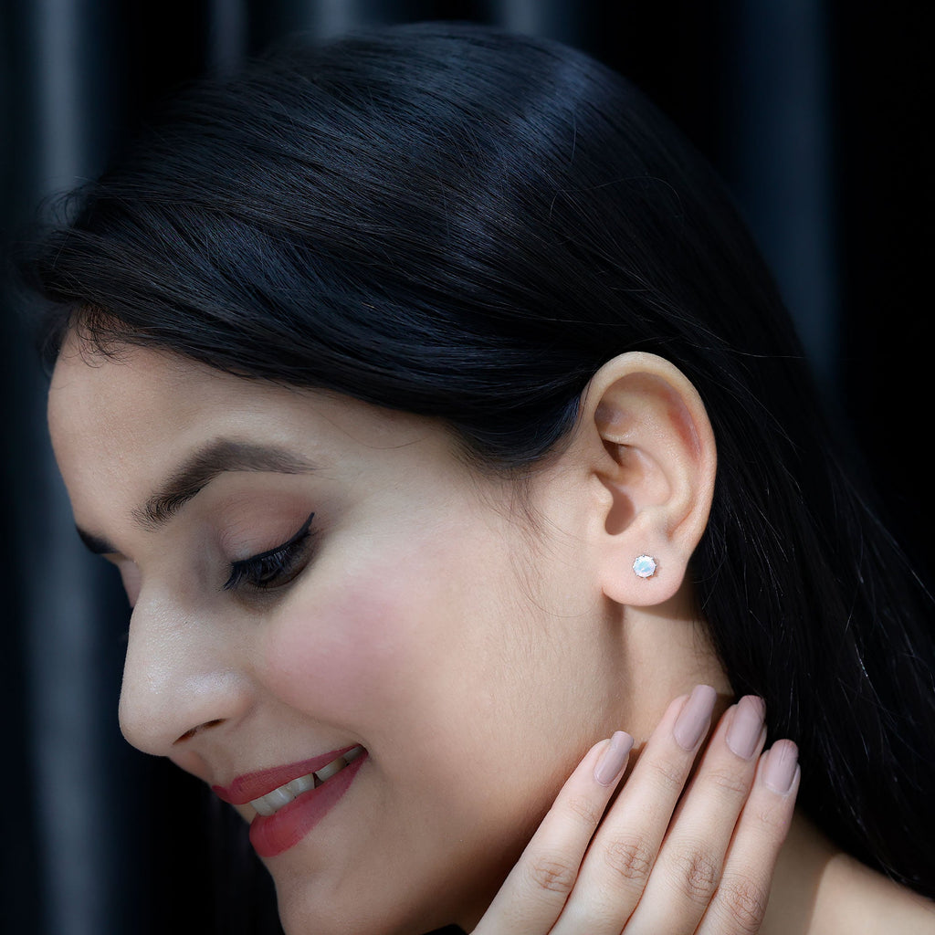 Ethiopian Opal Earrings – 1 Carat Solitaire Studs | AAA Quality Rainbow Opal Jewelry