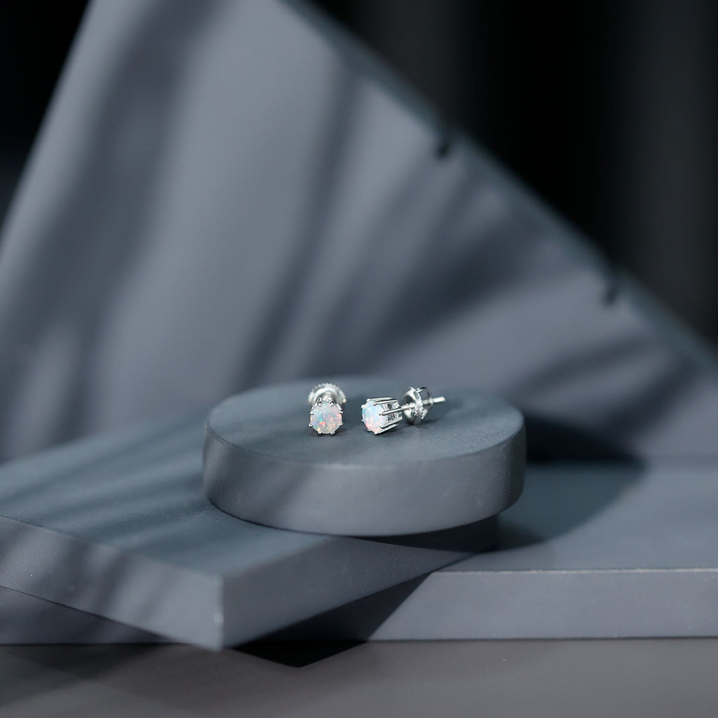 Ethiopian Opal Earrings – 1 Carat Solitaire Studs | AAA Quality Rainbow Opal Jewelry