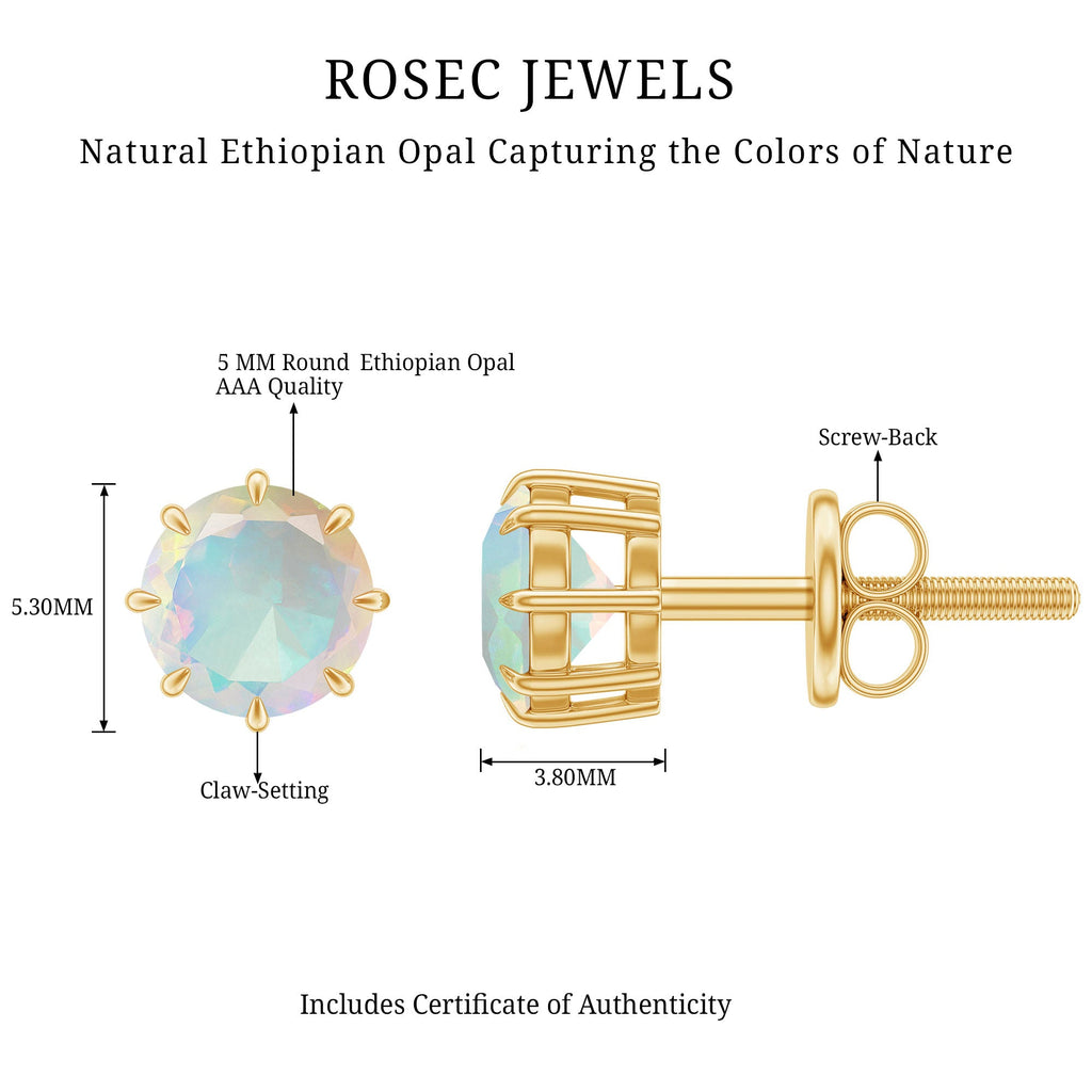 Ethiopian Opal Earrings – 1 Carat Solitaire Studs | AAA Quality Rainbow Opal Jewelry