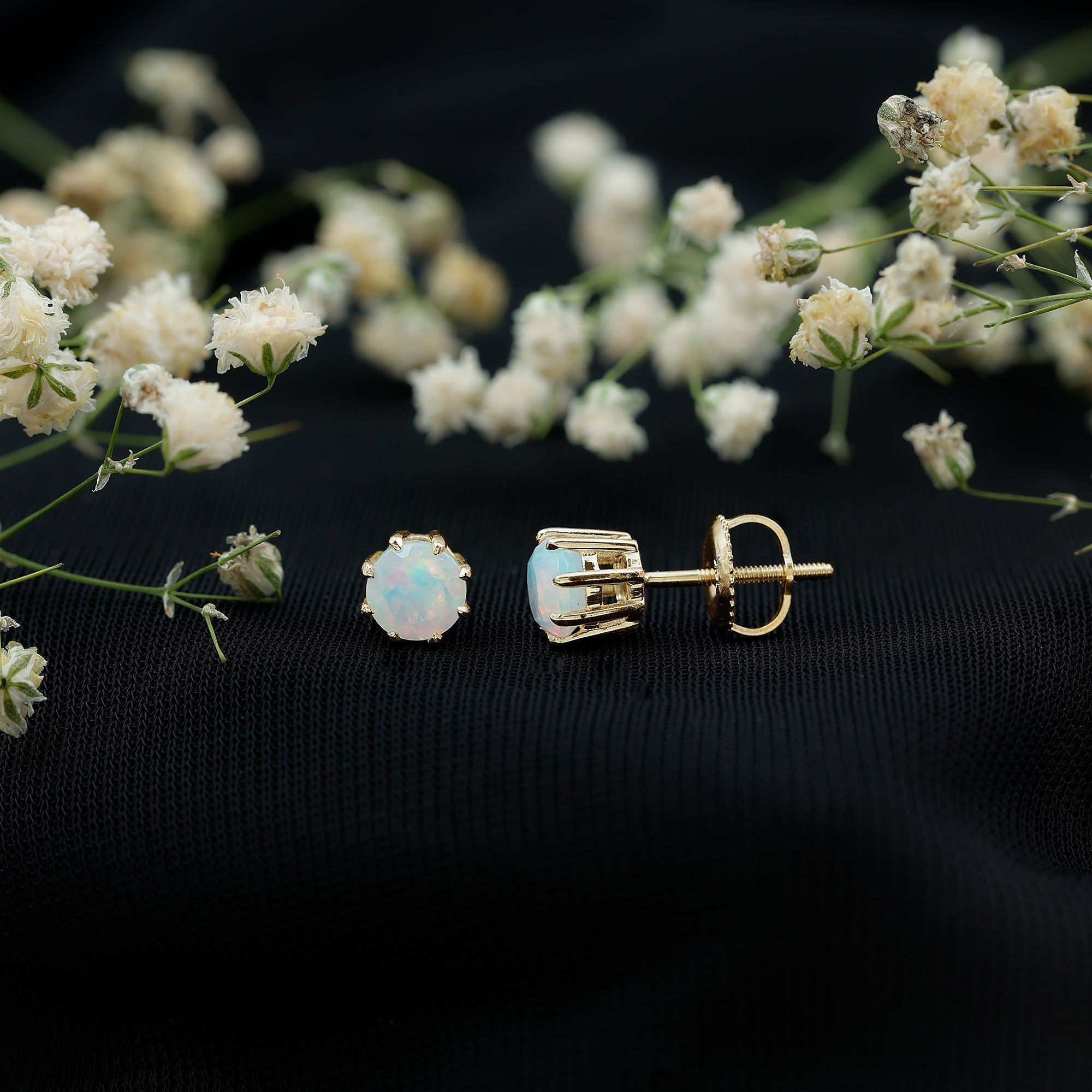 Ethiopian Opal Earrings – 1 Carat Solitaire Studs | AAA Quality Rainbow Opal Jewelry