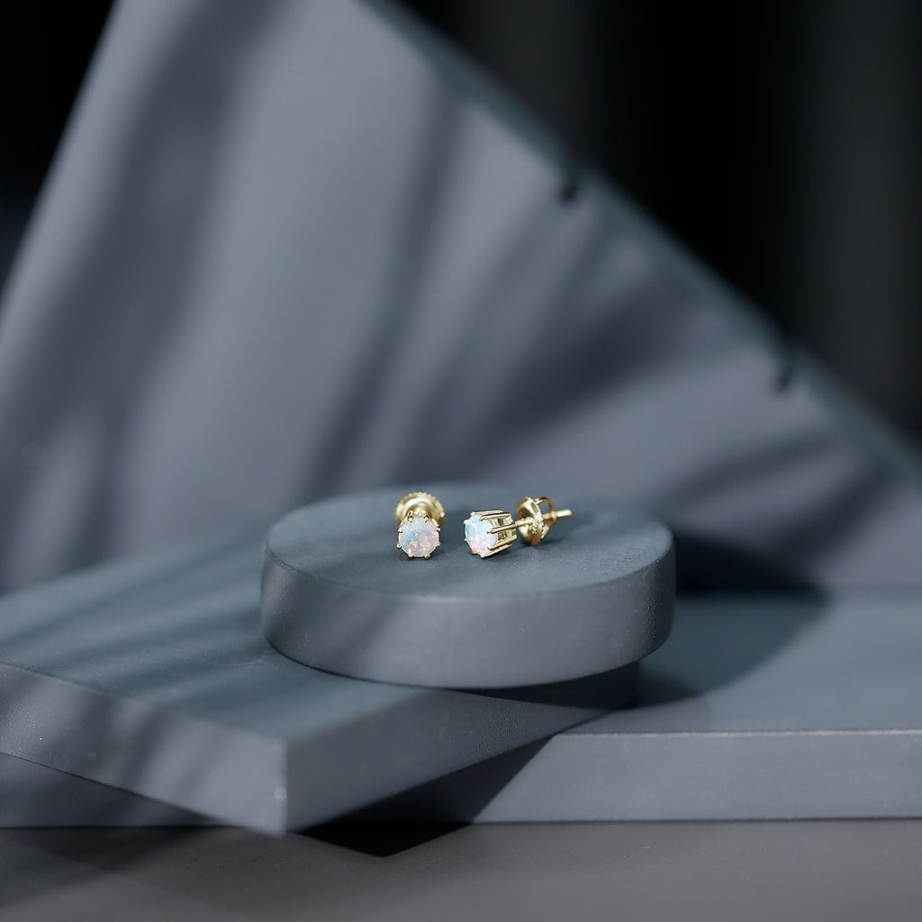 Ethiopian Opal Earrings – 1 Carat Solitaire Studs | AAA Quality Rainbow Opal Jewelry