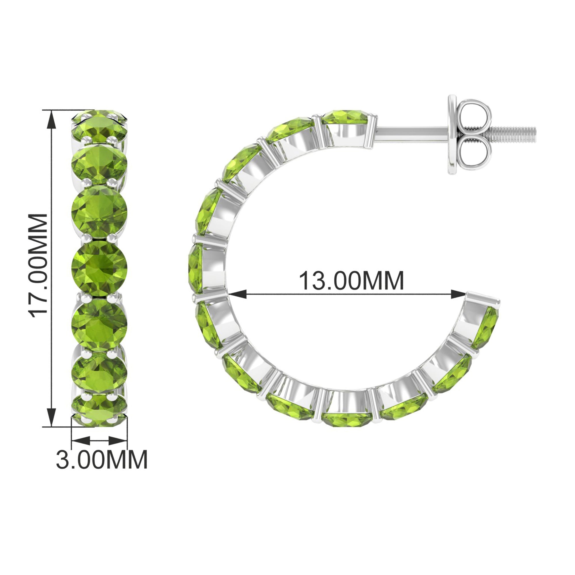 Peridot Hoop Earrings – AAA Quality Round Shaped Half Hoop Birthstone Jewelry
