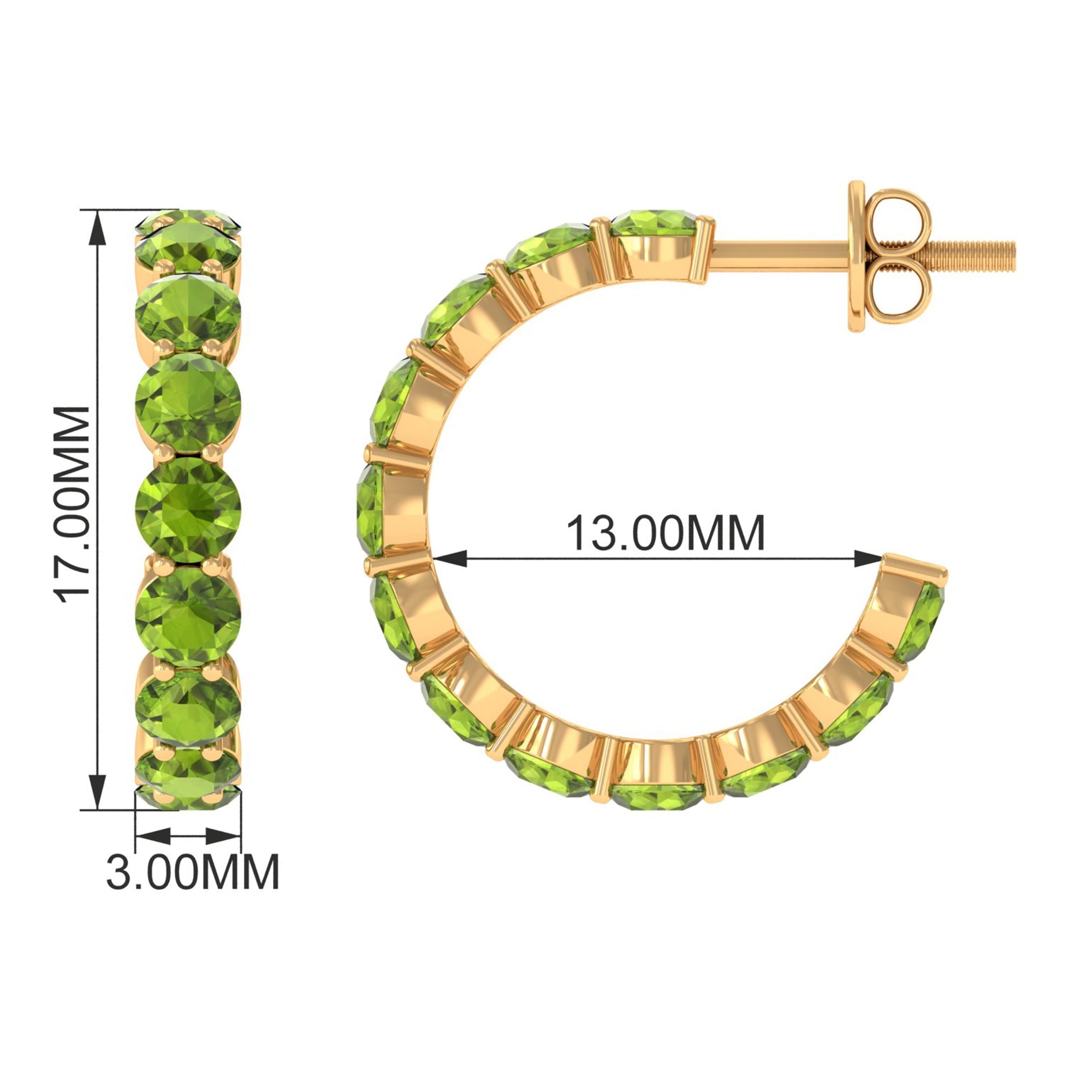 Peridot Hoop Earrings – AAA Quality Round Shaped Half Hoop Birthstone Jewelry