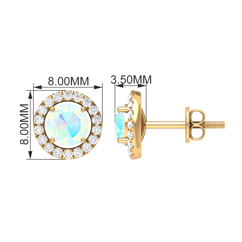 Ethiopian Opal Earrings – Round Opal Studs with Diamond Halo Design | Rosec Jewels