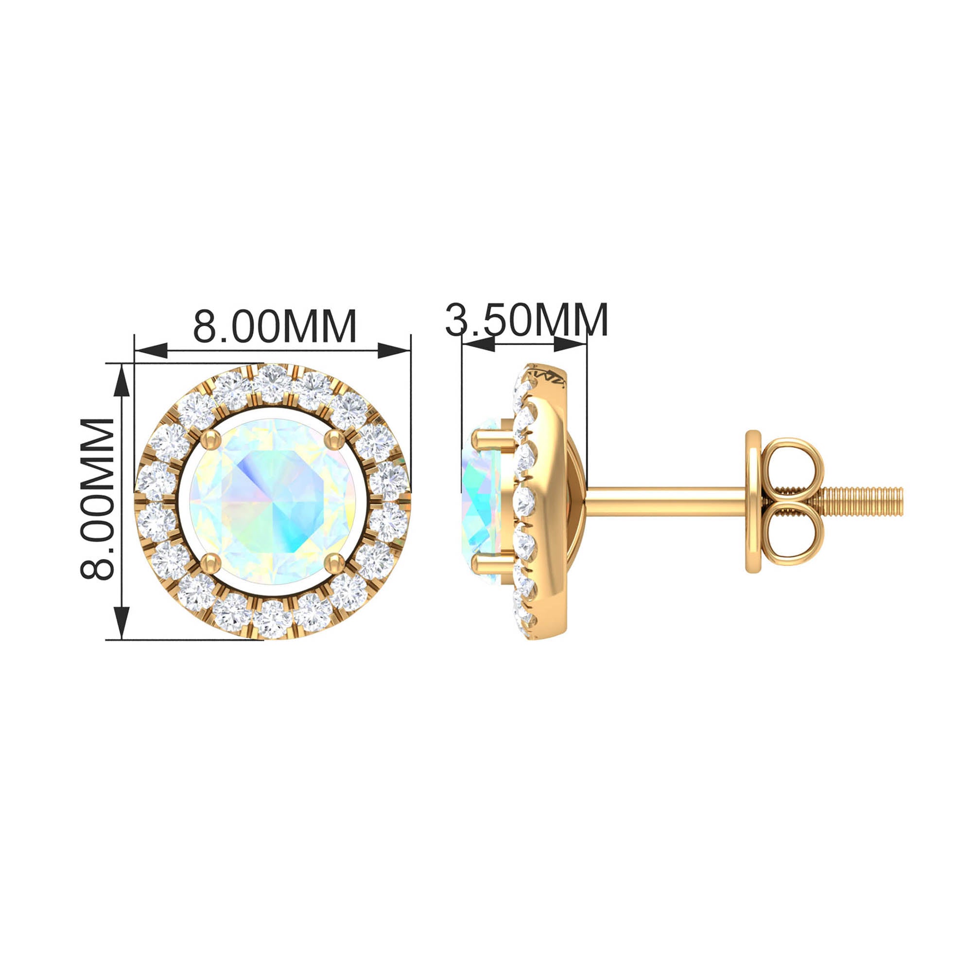 Ethiopian Opal Earrings – Round Opal Studs with Diamond Halo Design | Rosec Jewels
