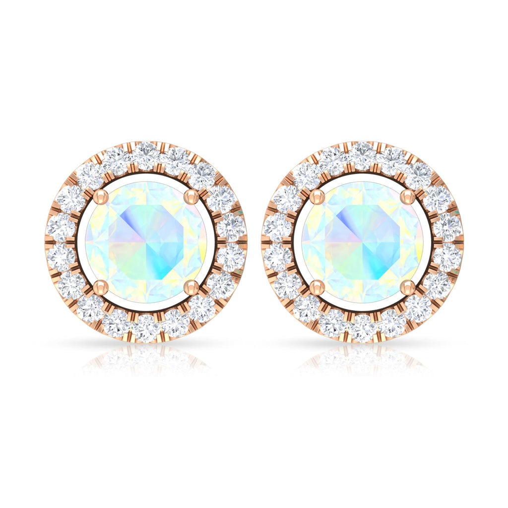 Ethiopian Opal Earrings – Round Opal Studs with Diamond Halo Design | Rosec Jewels