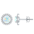 Ethiopian Opal Earrings – Round Opal Studs with Diamond Halo Design | Rosec Jewels