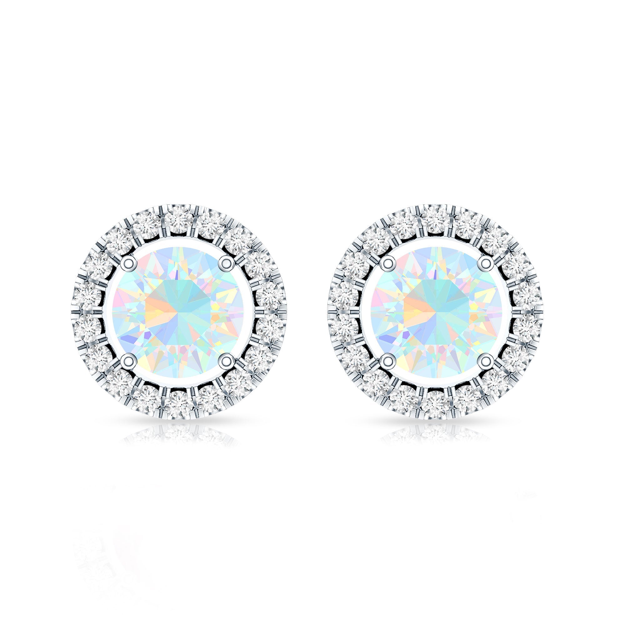 Ethiopian Opal Earrings – Round Opal Studs with Diamond Halo Design | Rosec Jewels