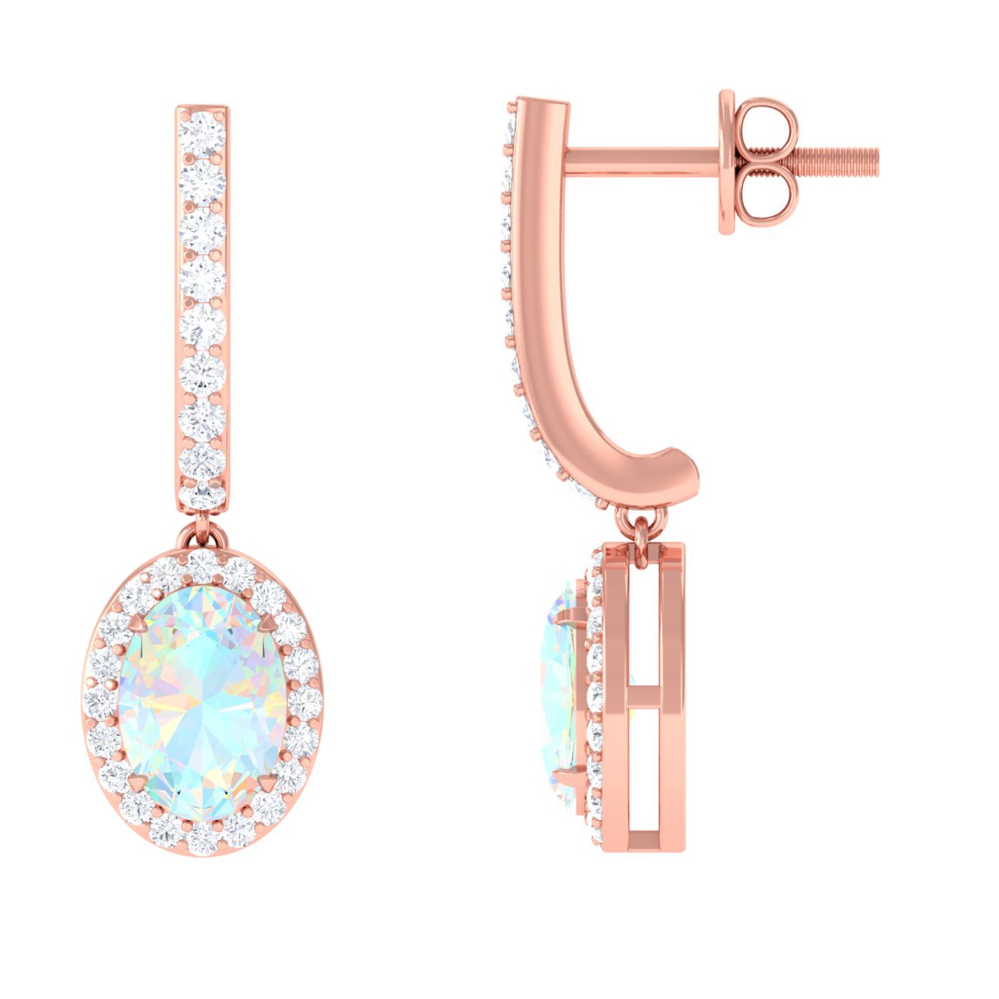 Ethiopian Opal Earrings – Oval Opal Hoop Earrings with Diamond Drop Design