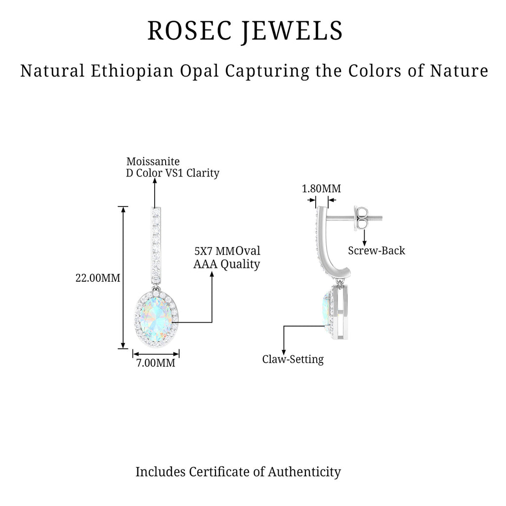 Ethiopian Opal Earrings – Oval Opal Hoop Earrings with Diamond Drop Design