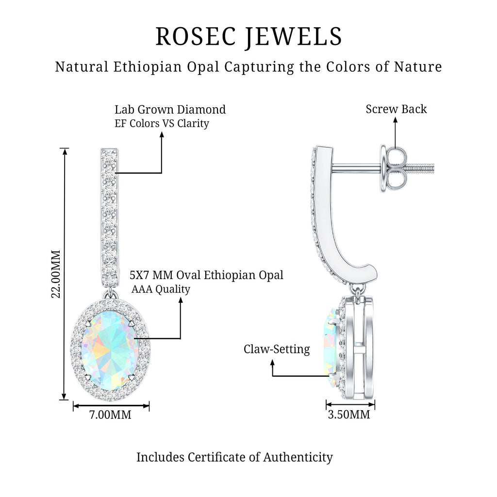 Ethiopian Opal Earrings – Oval Opal Hoop Earrings with Diamond Drop Design