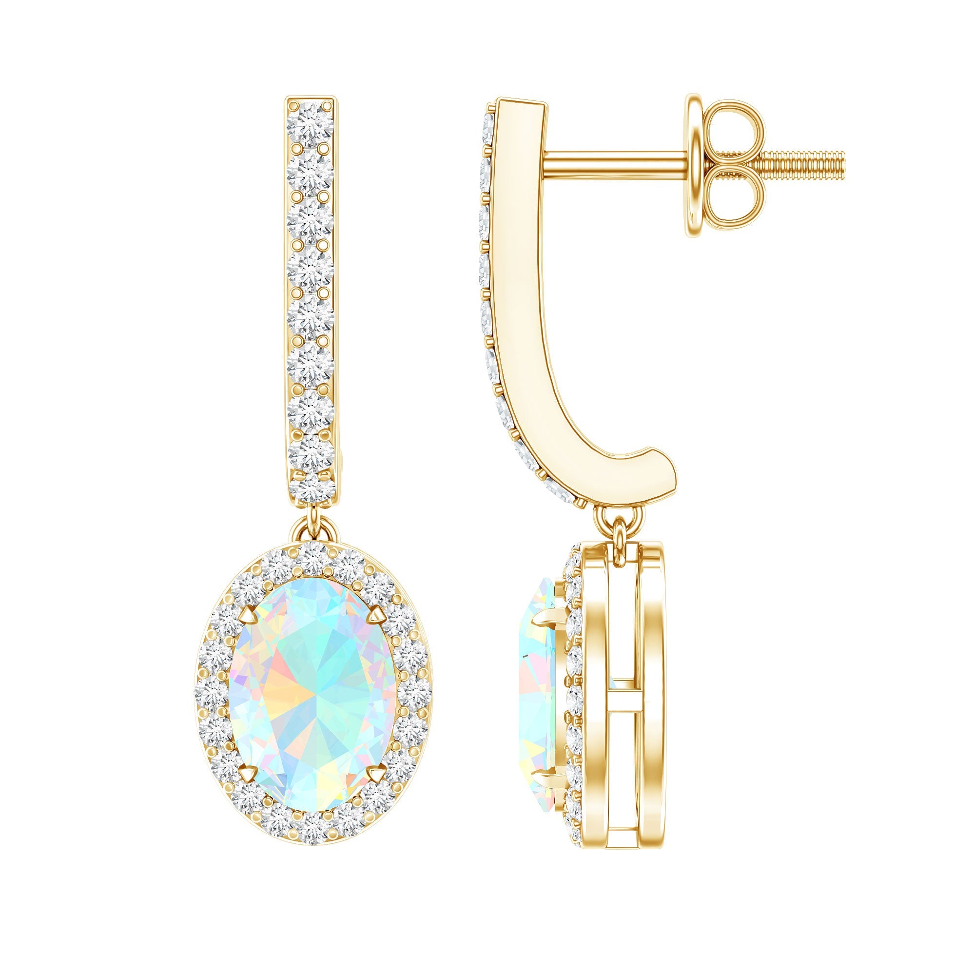 Ethiopian Opal Earrings – Oval Opal Hoop Earrings with Diamond Drop Design