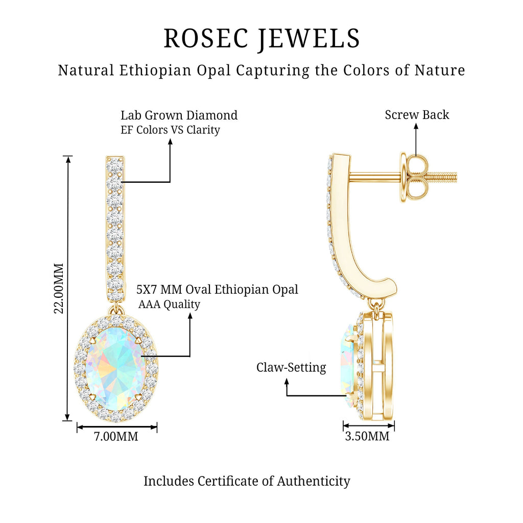 Ethiopian Opal Earrings – Oval Opal Hoop Earrings with Diamond Drop Design