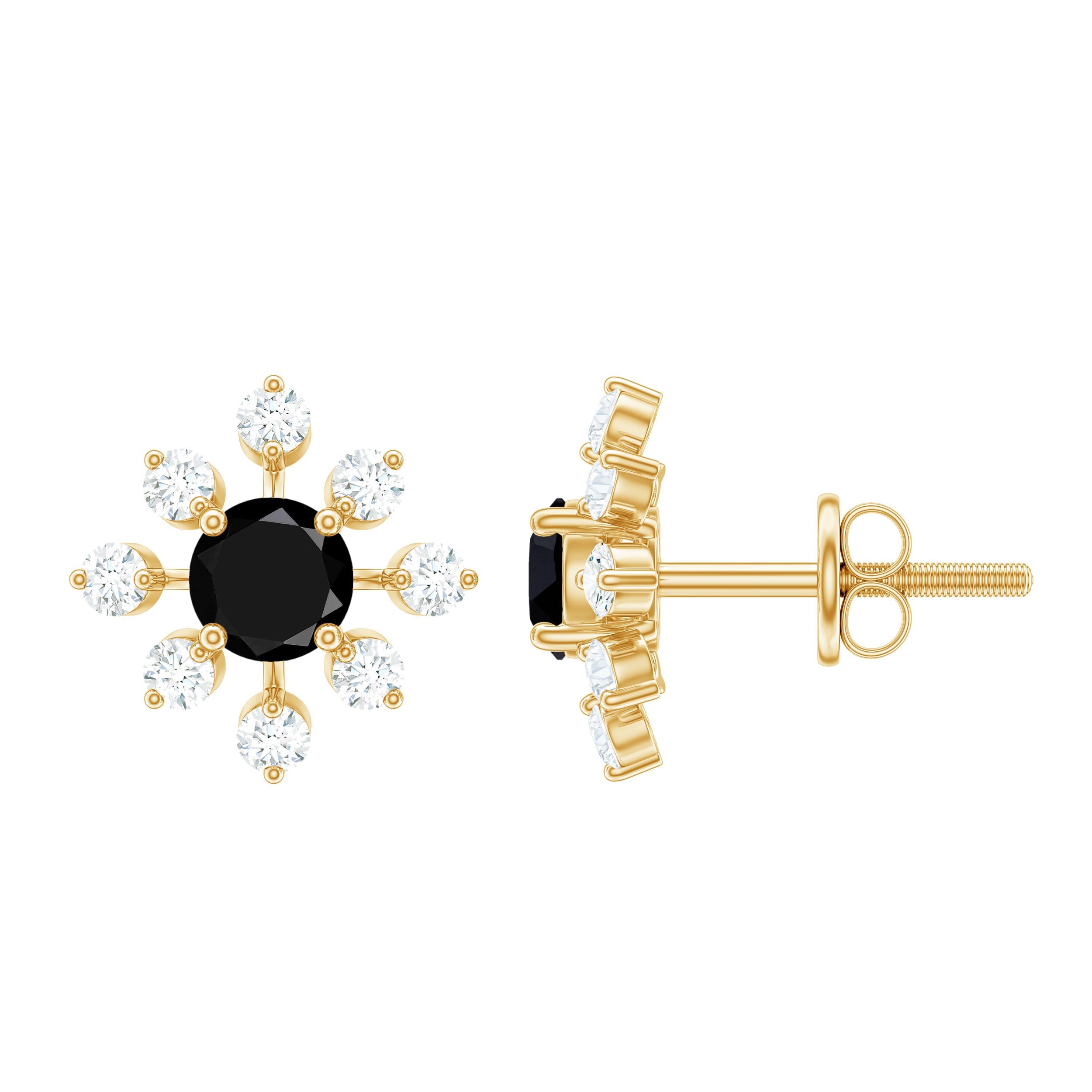 Certified Real Black Onyx Diamond Snowflake Earrings for Christmas