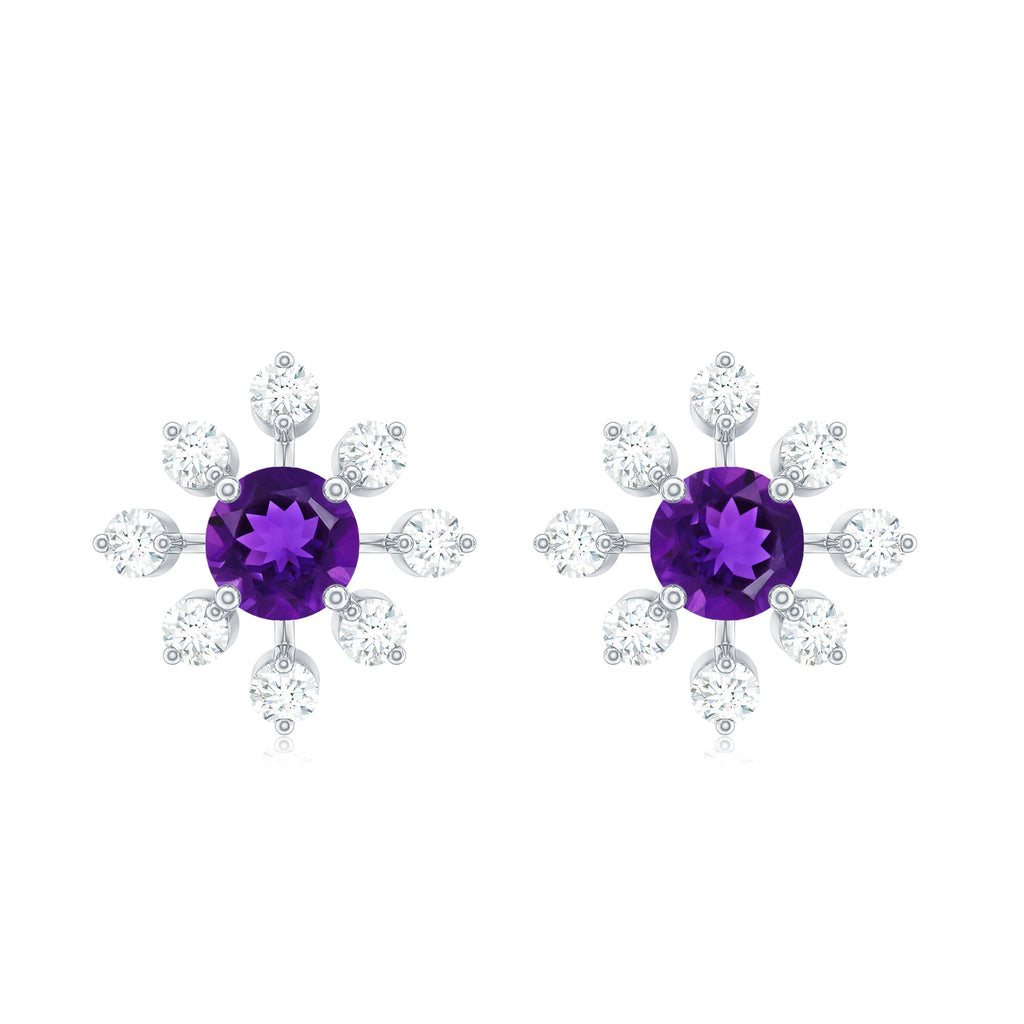 Natural Amethyst Diamond Snowflake Earrings with Screw Back
