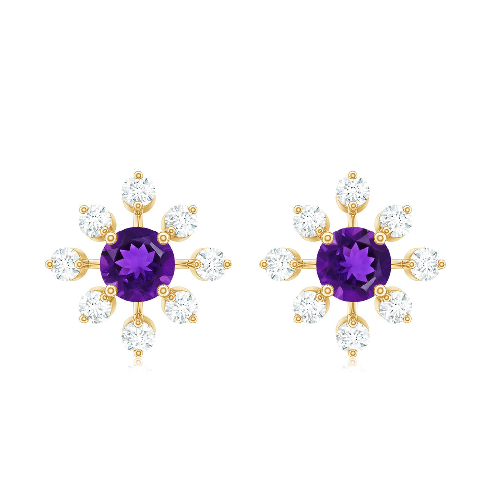 Natural Amethyst Diamond Snowflake Earrings with Screw Back