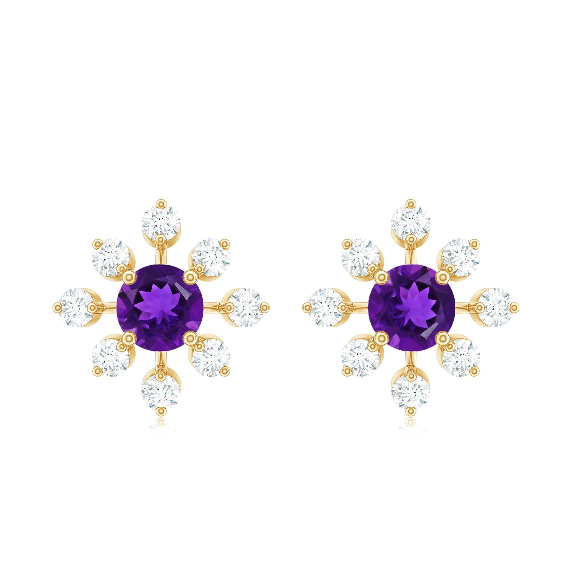Natural Amethyst Diamond Snowflake Earrings with Screw Back