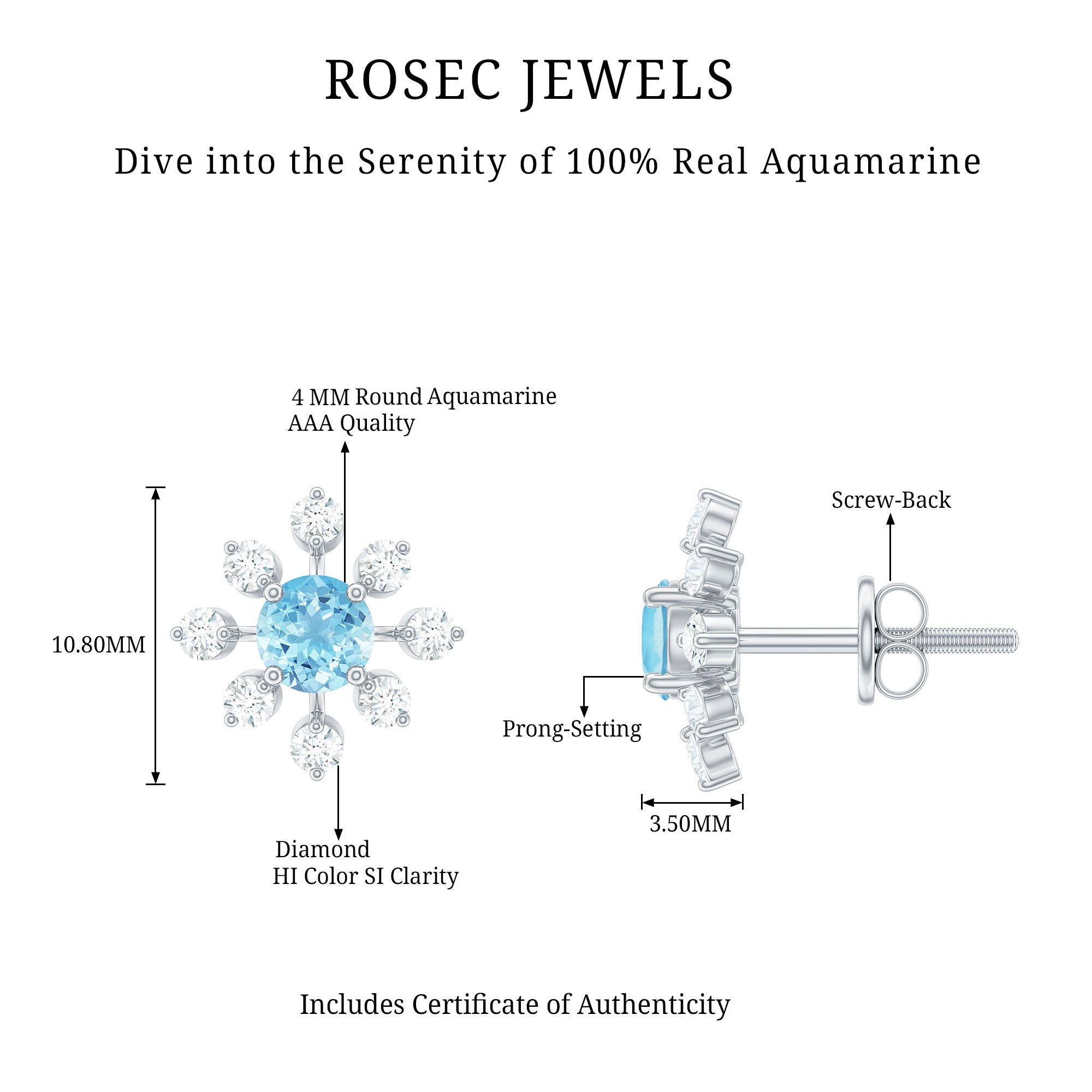Aquamarine Snowflake Earrings – Certified Aquamarine Jewelry With Diamond Accents