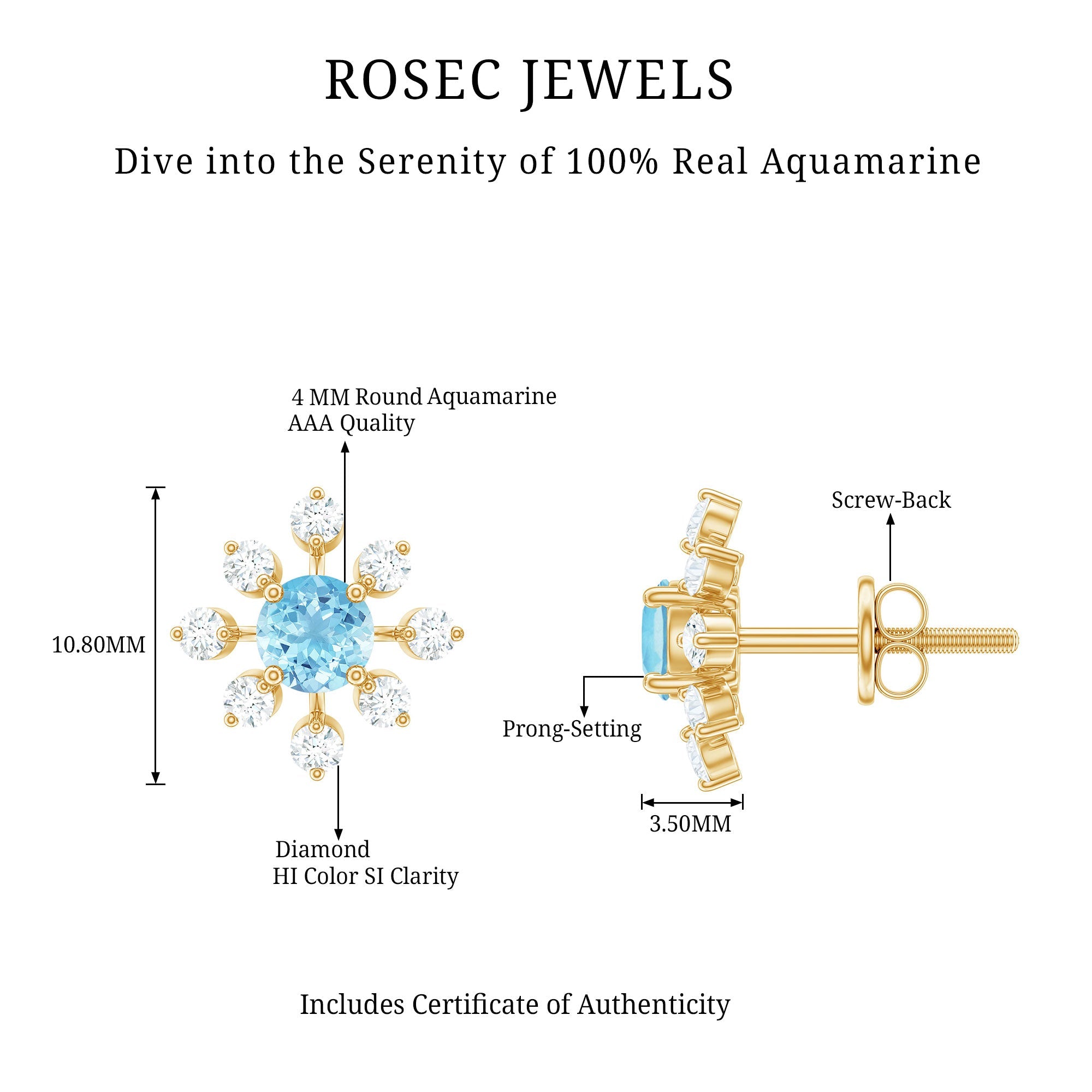 Aquamarine Snowflake Earrings – Certified Aquamarine Jewelry With Diamond Accents