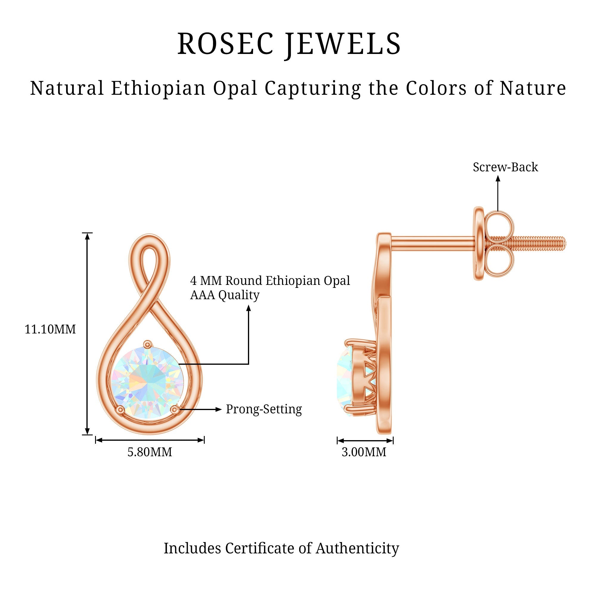 Ethiopian Opal Earrings – AAA Quality Rainbow Opal Studs | Infinity Symbol Jewelry