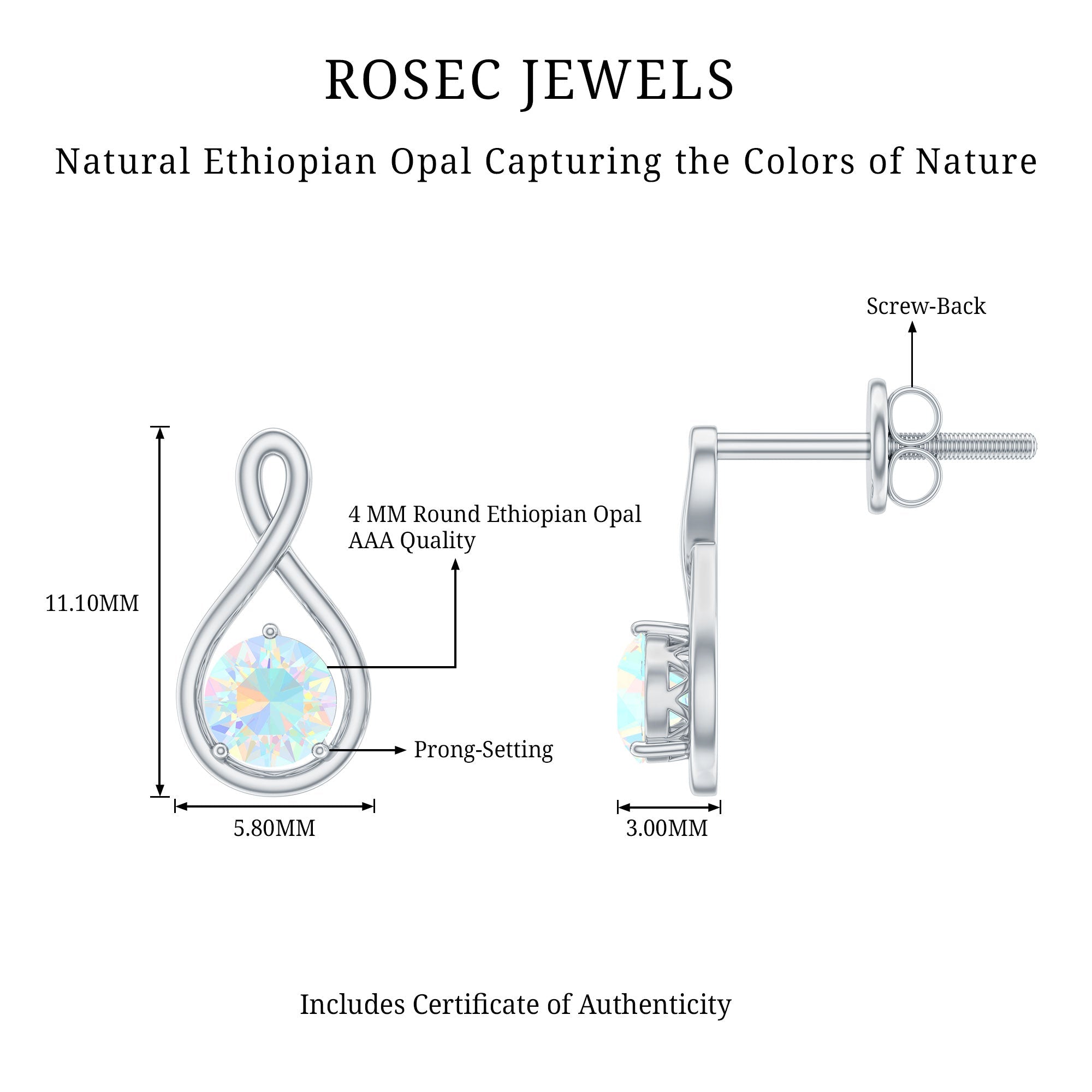 Ethiopian Opal Earrings – AAA Quality Rainbow Opal Studs | Infinity Symbol Jewelry
