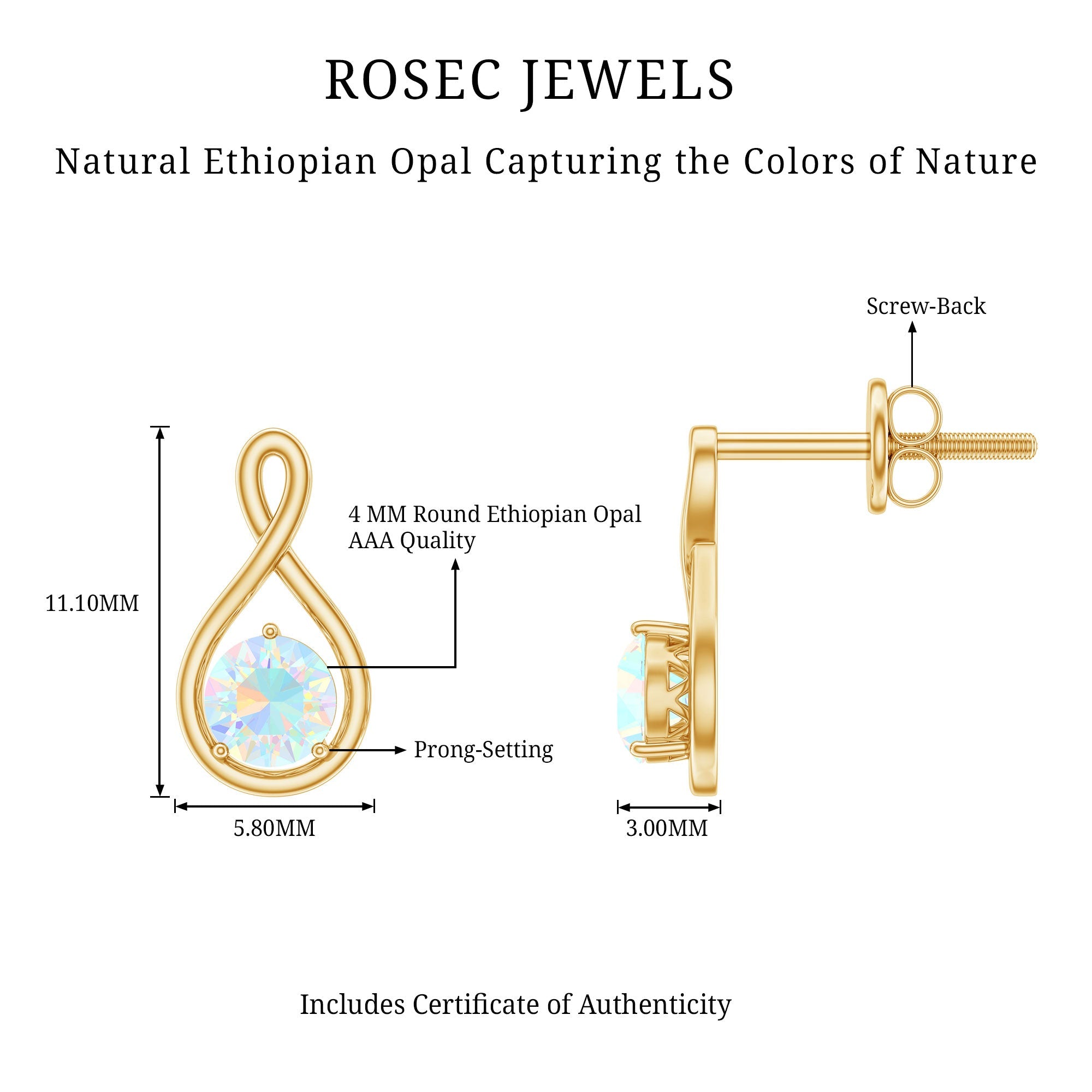 Ethiopian Opal Earrings – AAA Quality Rainbow Opal Studs | Infinity Symbol Jewelry