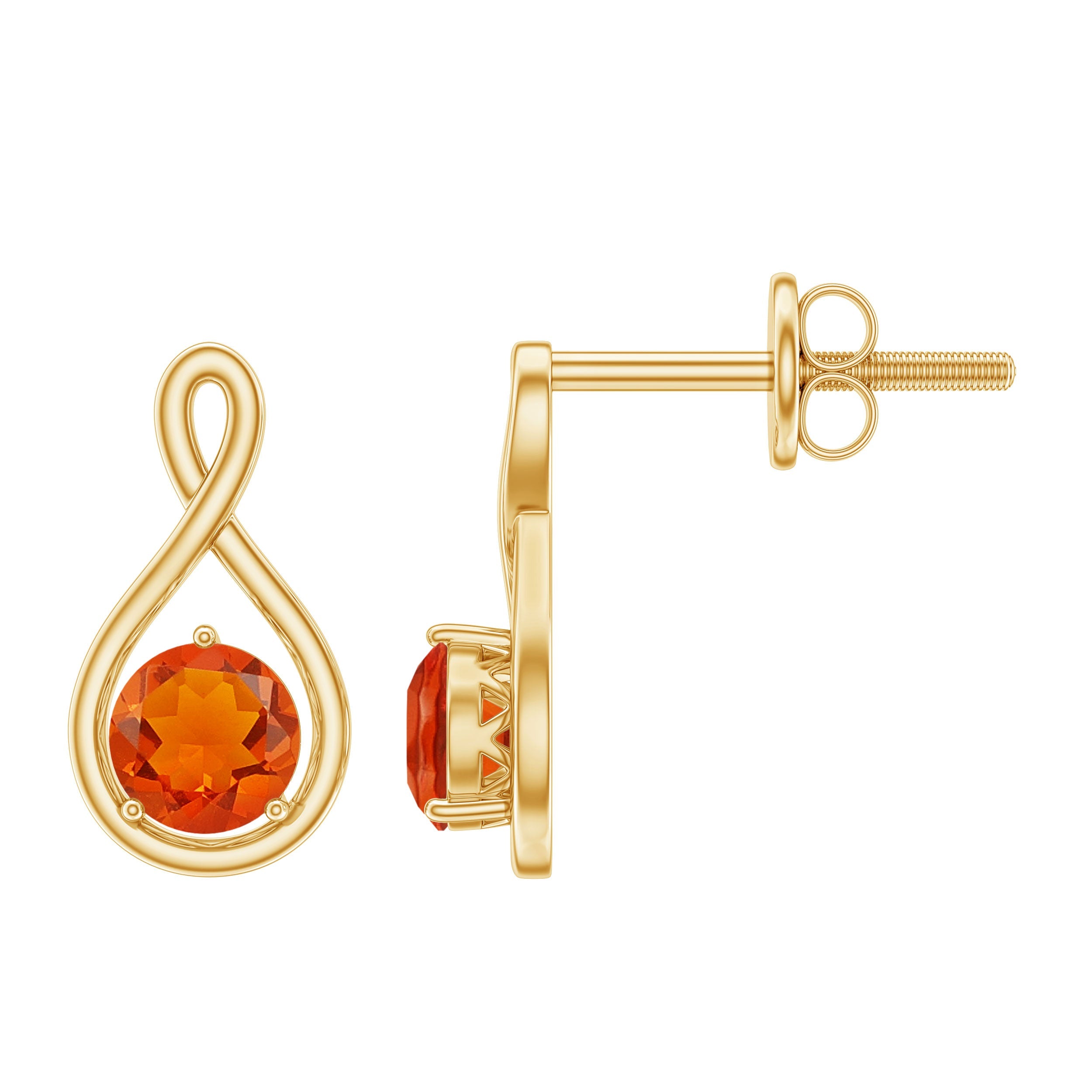 Round Cut Solitaire Fire Opal Infinity Stud Earrings