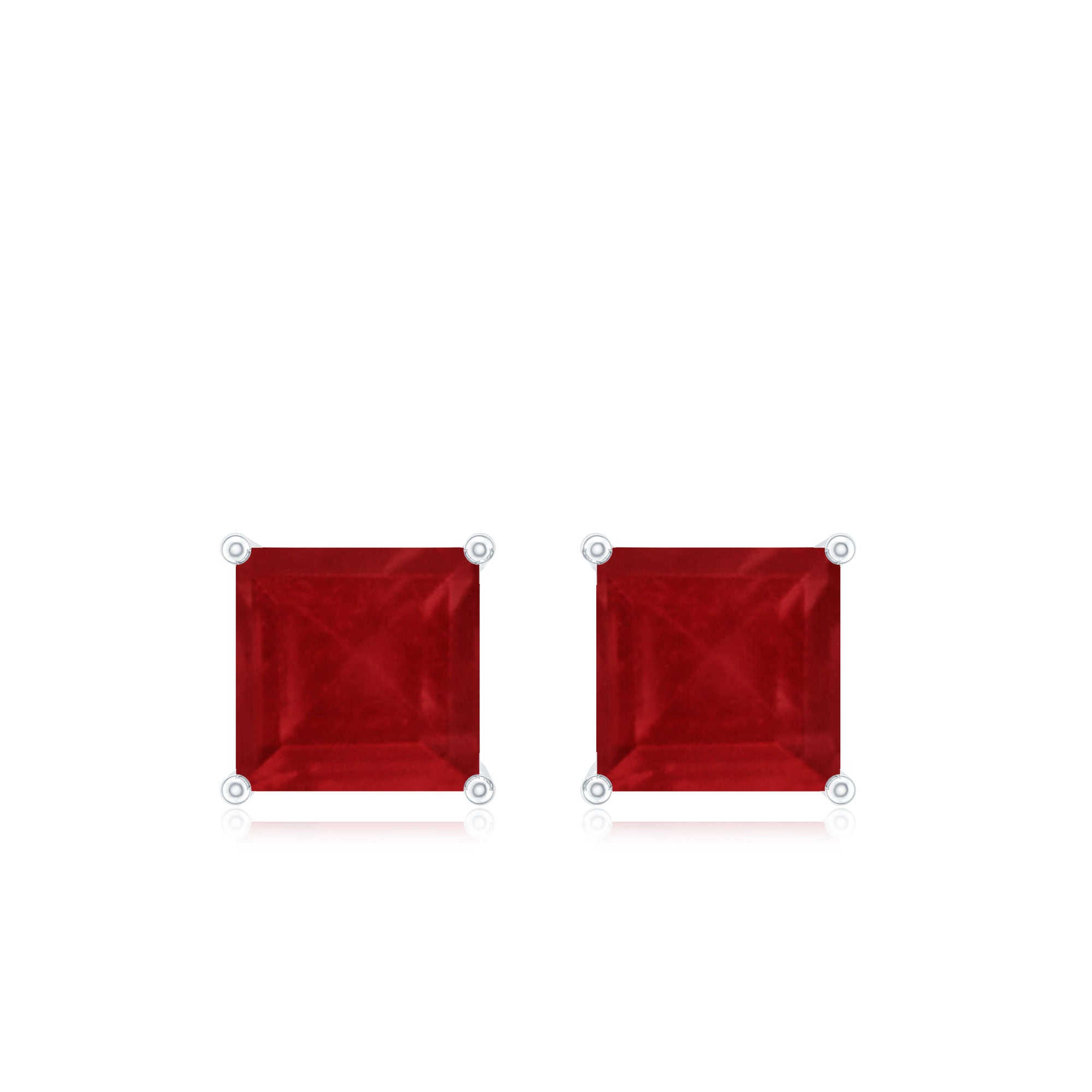 Ruby Solitaire Stud Earrings – 0.9 Carat Princess Cut Ruby, AAA Quality