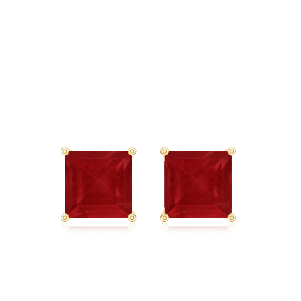Ruby Solitaire Stud Earrings – 0.9 Carat Princess Cut Ruby, AAA Quality