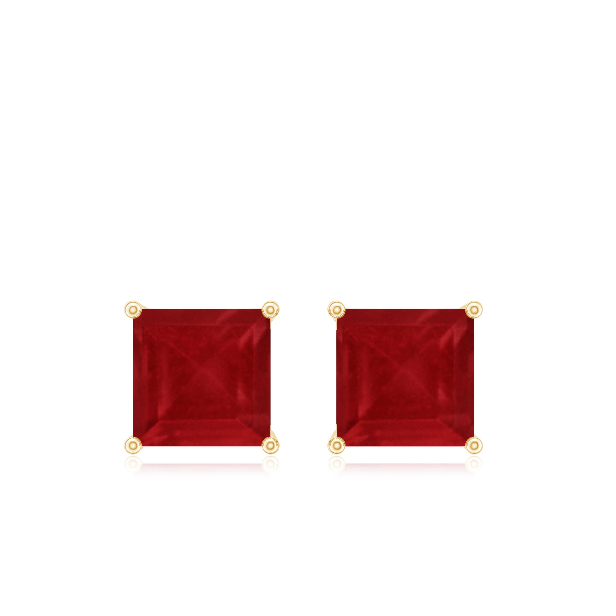 Ruby Solitaire Stud Earrings – 0.9 Carat Princess Cut Ruby, AAA Quality