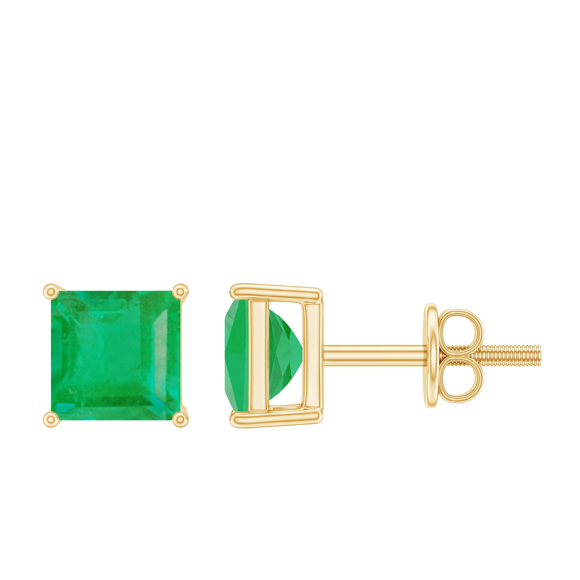 Emerald Stud Earrings - Princess Cut 4mm Solitaire Green AAA Quality Gems