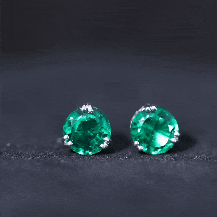 Lab Created Emerald Earrings – 4.3 Ct Solitaire Studs in Double Claw Setting
