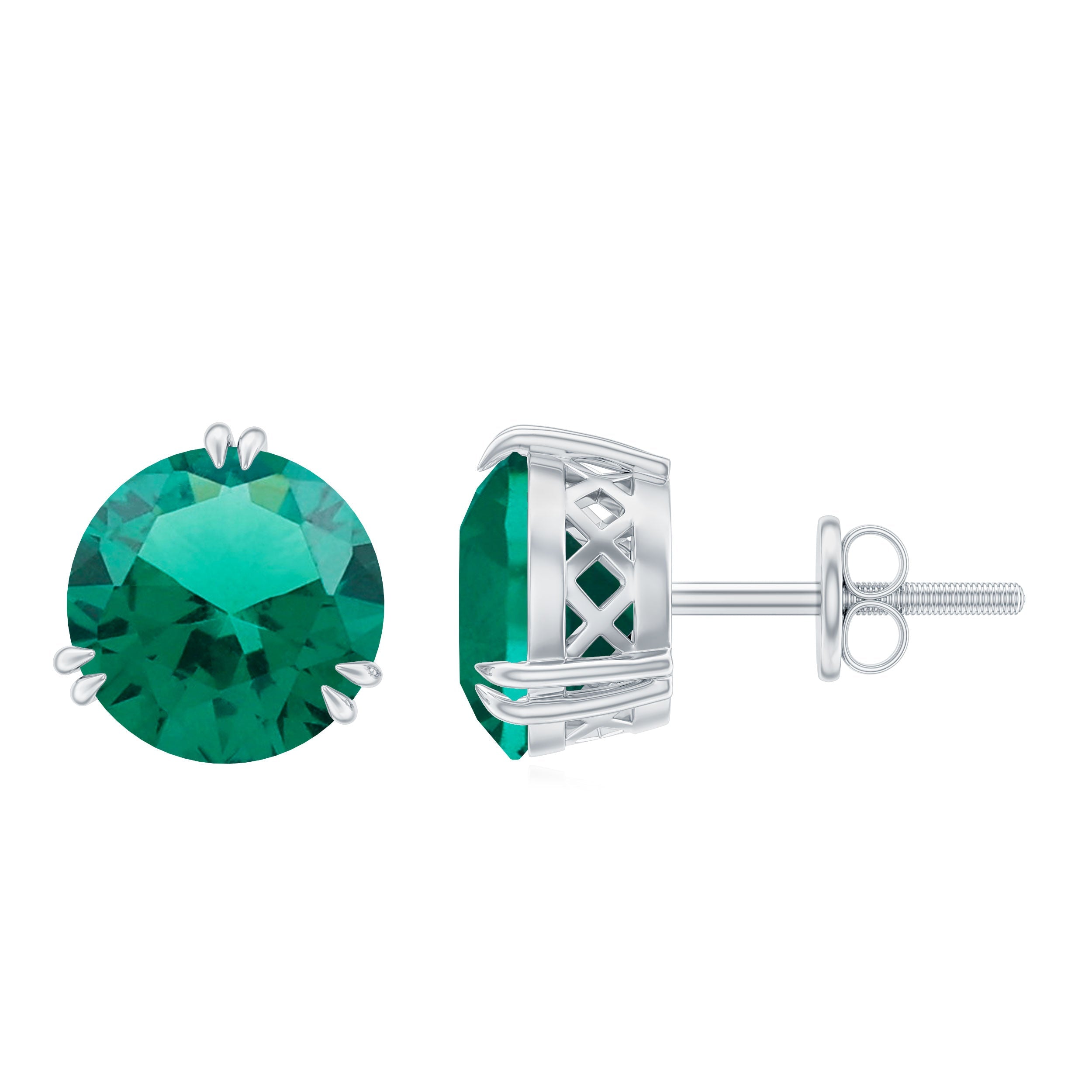 Lab Created Emerald Earrings – 4.3 Ct Solitaire Studs in Double Claw Setting
