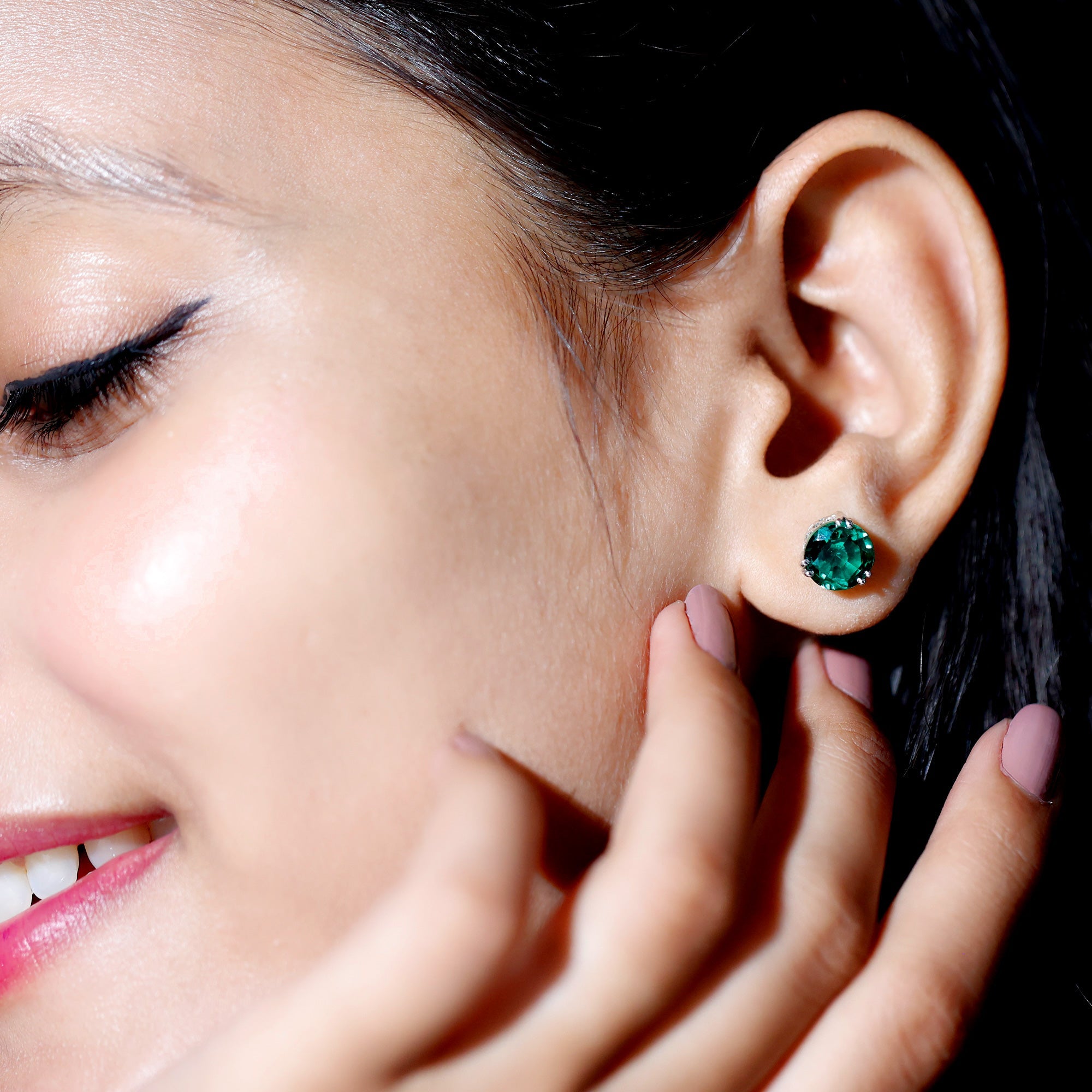 Lab Created Emerald Earrings – 4.3 Ct Solitaire Studs in Double Claw Setting