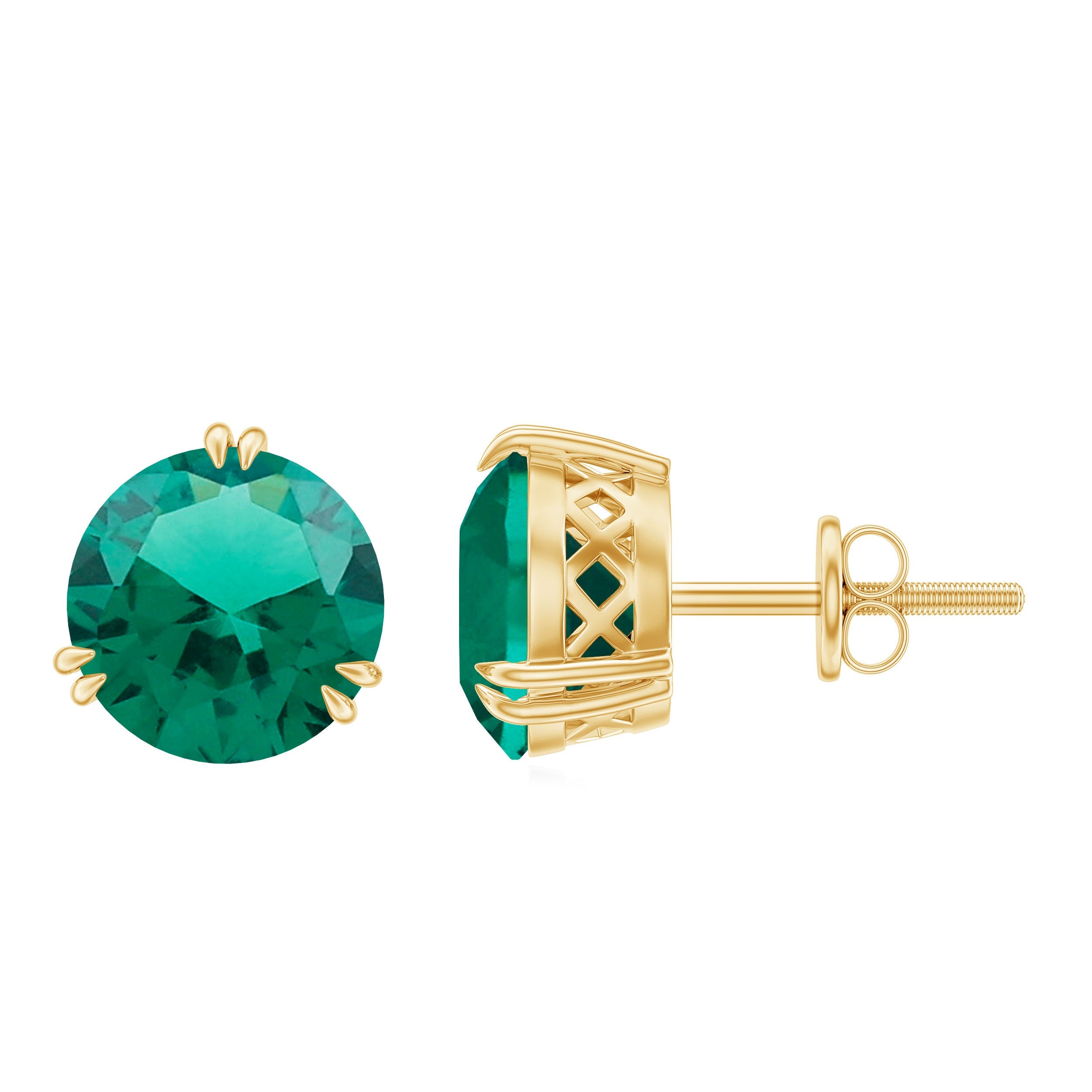 Lab Created Emerald Earrings – 4.3 Ct Solitaire Studs in Double Claw Setting