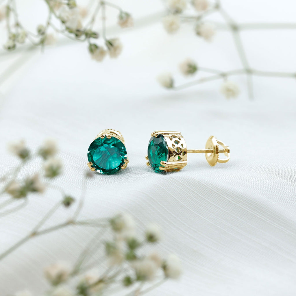 Lab Created Emerald Earrings – 4.3 Ct Solitaire Studs in Double Claw Setting