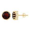 Garnet Crown Earrings – 3.4 Carat AAA Quality Yellow Gold Studs with Moissanite